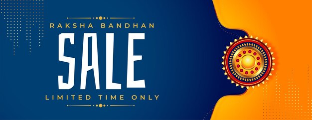 Raksha bandhan sale banner with golden rakhi