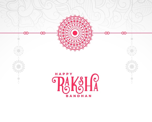 Raksha bandhan white card with decorative flat rakhi design