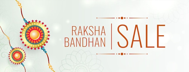 Raksha bandhan white sale banner with realistic rakhi