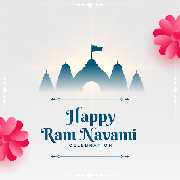 Free Vector ram navami festival greeting with temples and flowers