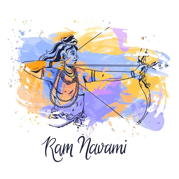 Ram navami with watercolor stains style