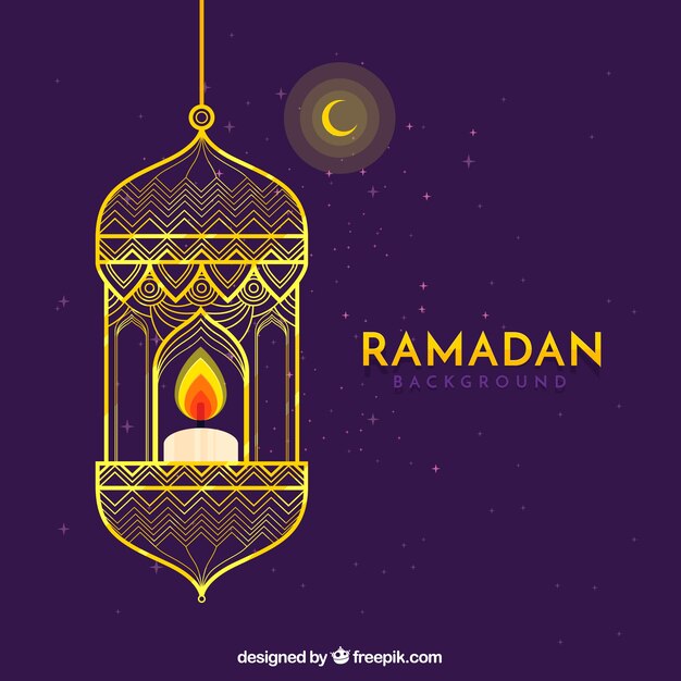 Ramadan background with lamp in flat style