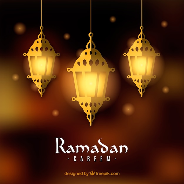 Free Vector ramadan background with lamps in blurred style