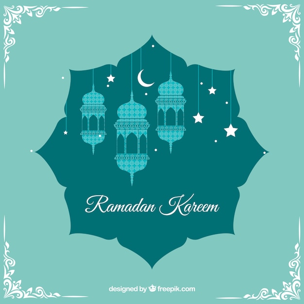 Ramadan background with lamps and ornaments