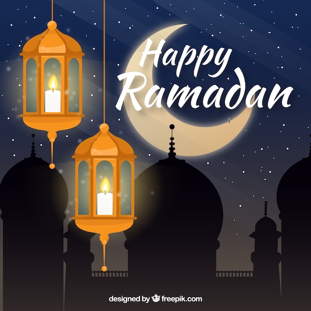 Ramadan background with lamps and ornaments