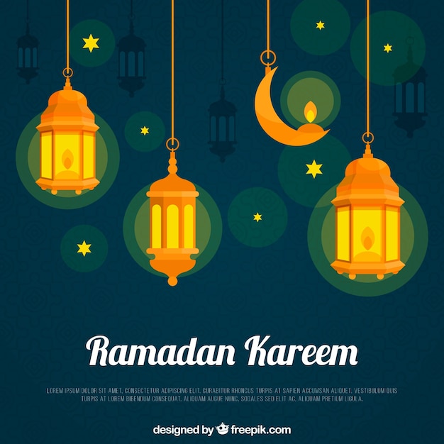 Ramadan background with lamps and ornaments