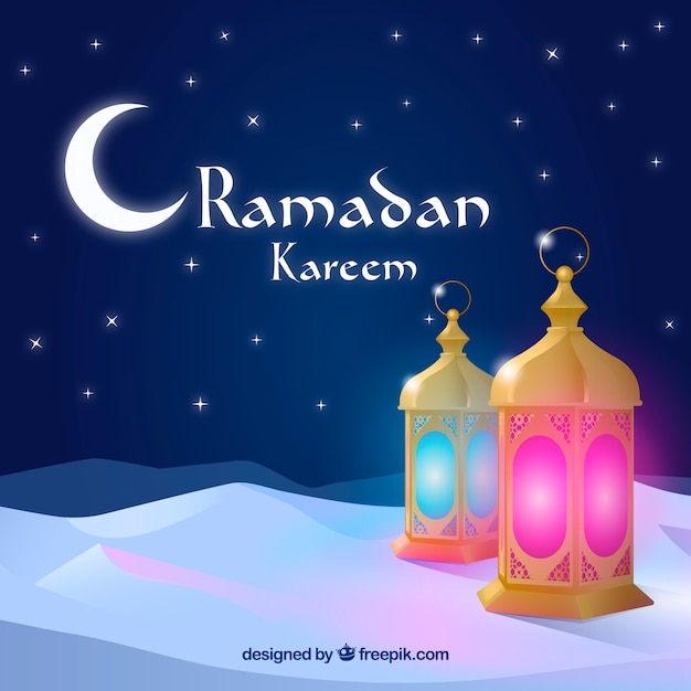 Free Vector ramadan background with lamps and ornaments