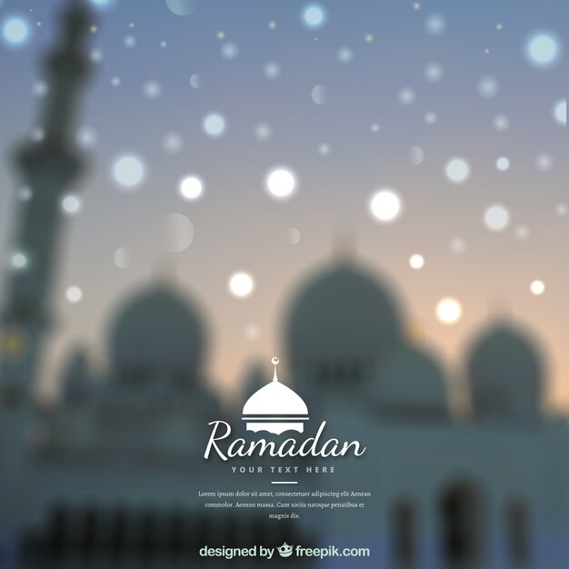 Ramadan background with mosque in blurred style