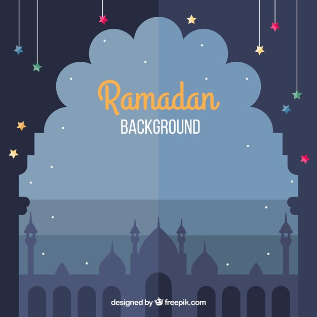 Ramadan background with mosque flat silhouette 