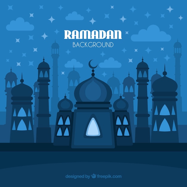 Ramadan background with mosque in flat style