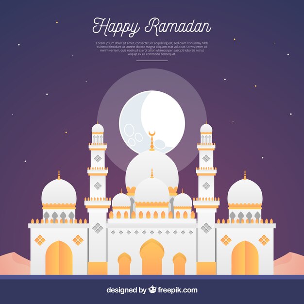 Ramadan background with mosque in flat style