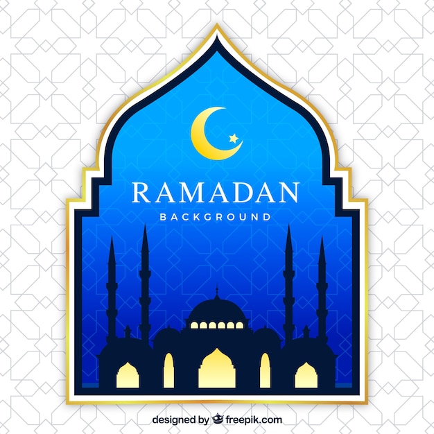 Ramadan background with mosque in flat style