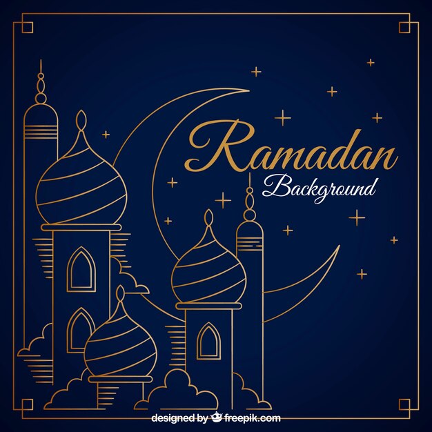 Ramadan background with mosque in flat style