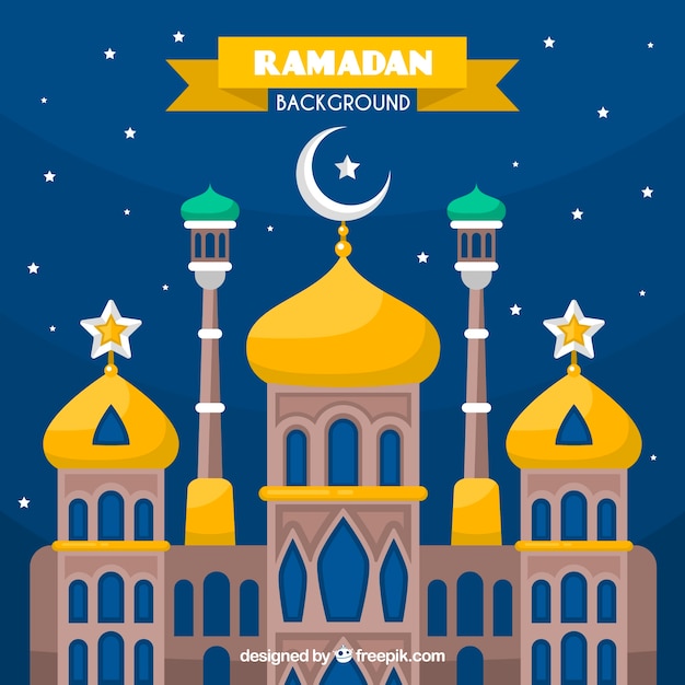 Free vector ramadan background with mosque in flat style