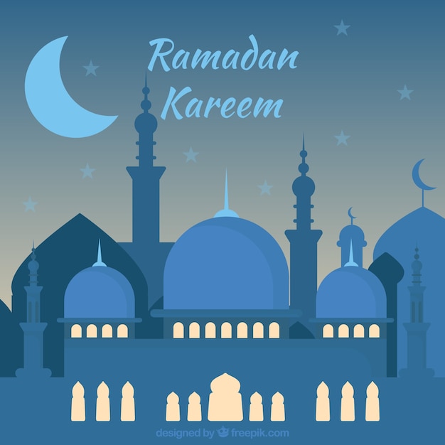 Ramadan background with mosque in flat style