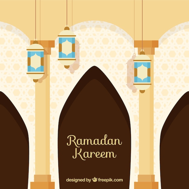 Free Vector ramadan background with mosque interior in flat style