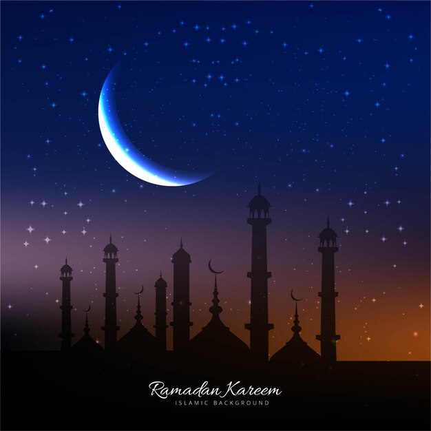 Ramadan background with mosque and moon