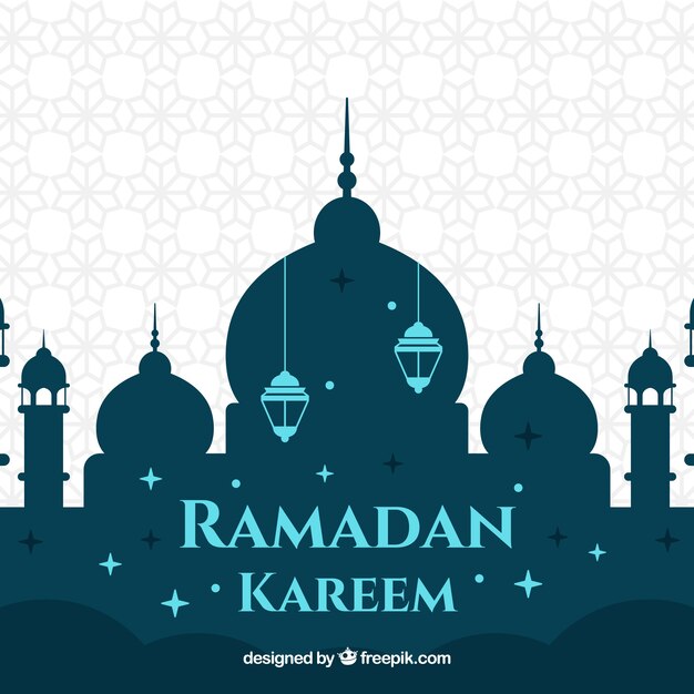 Ramadan background with mosque silhouette in flat style