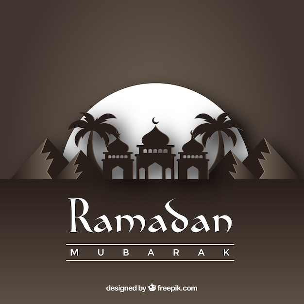 Free Vector ramadan background with mosque silhouette in flat style