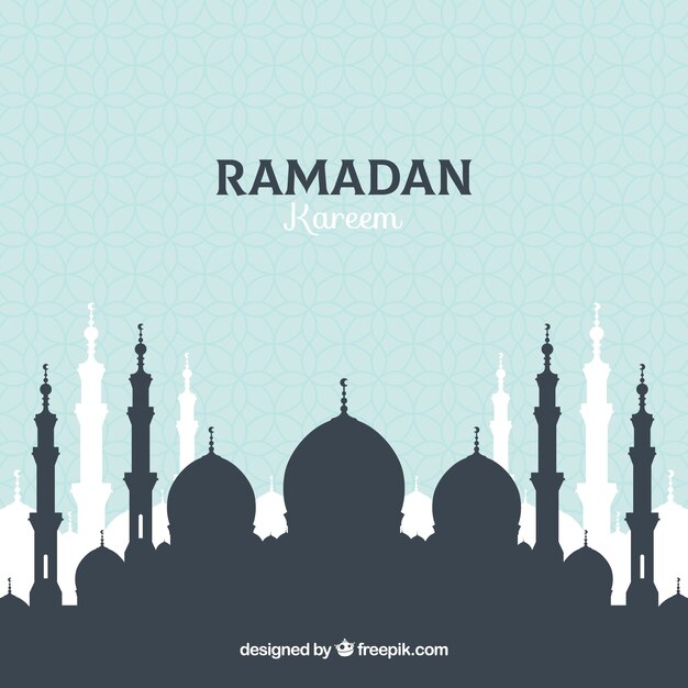 Ramadan background with mosque silhouette in flat style