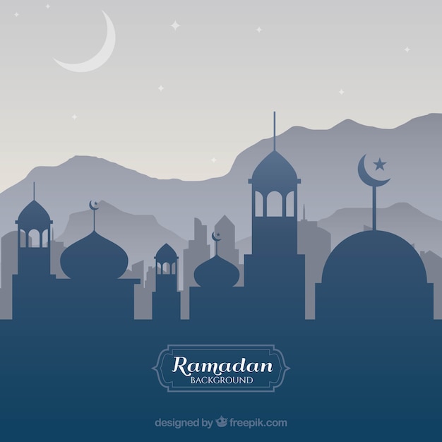 Free Vector ramadan background with mosque silhouette in flat style