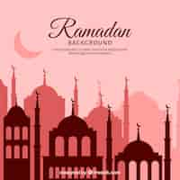 Free vector ramadan background with mosque silhouette