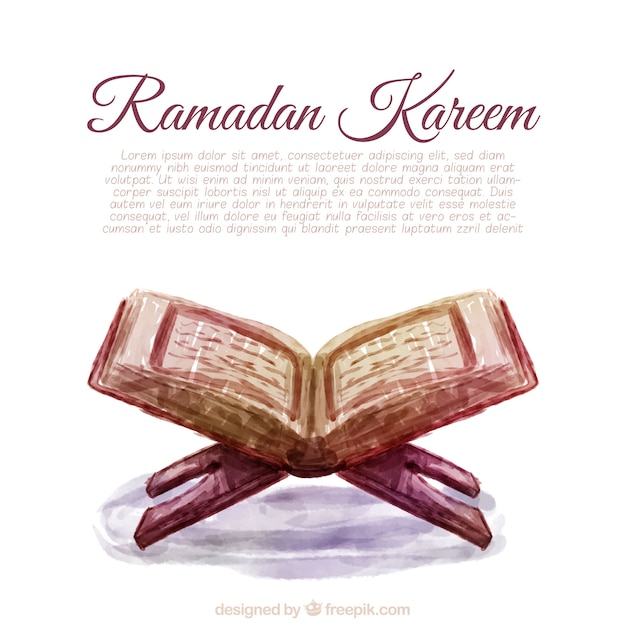 Free Vector ramadan background with watercolor sacred book