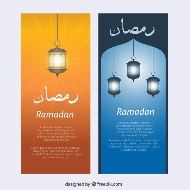 Ramadan banners with iluminated lanters