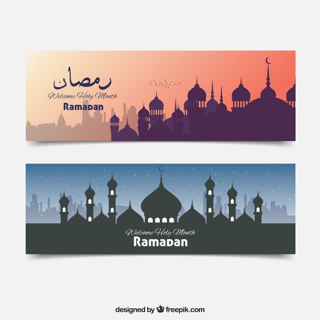 Ramadan banners with silhouette mosque