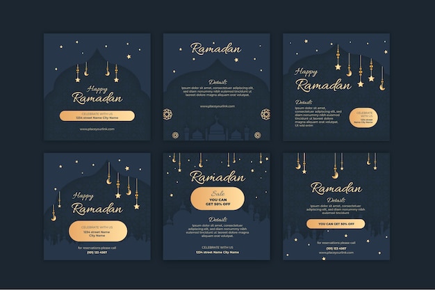 Free vector ramadan instagram posts collection