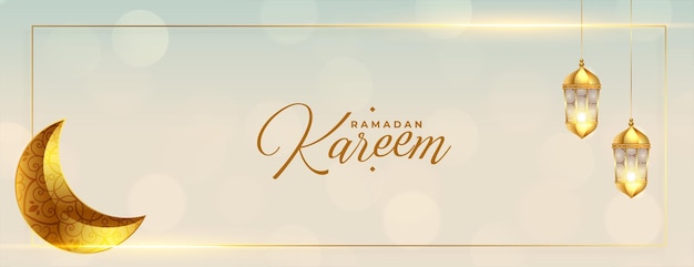 Ramadan kareem 3d moon and lantern banner design