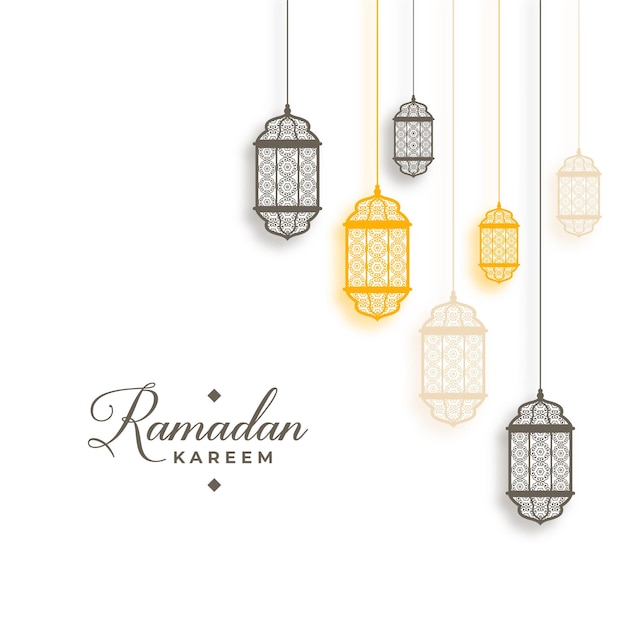 Free Vector ramadan kareem arabic style with hanging lanterns