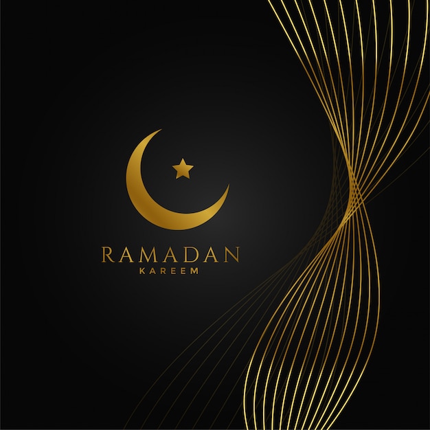 ramadan kareem background with golden wavy lines