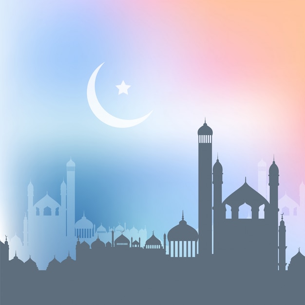 Free vector ramadan kareem background with landscape of mosques