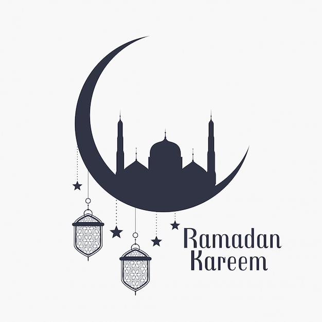 Ramadan kareem background with mosque and lamps