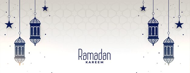 Ramadan kareem banner with hanging lamp and stars