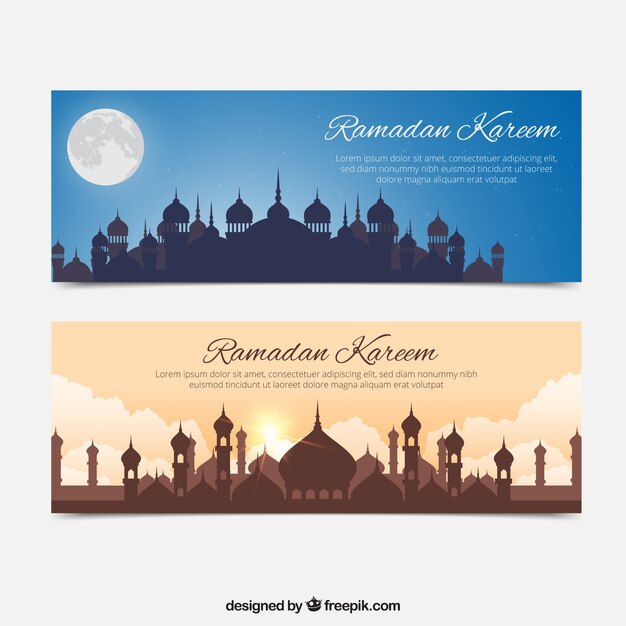 Ramadan kareem banners with mosque