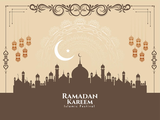 Ramadan Kareem beautiful Islamic festival mosque background design vector