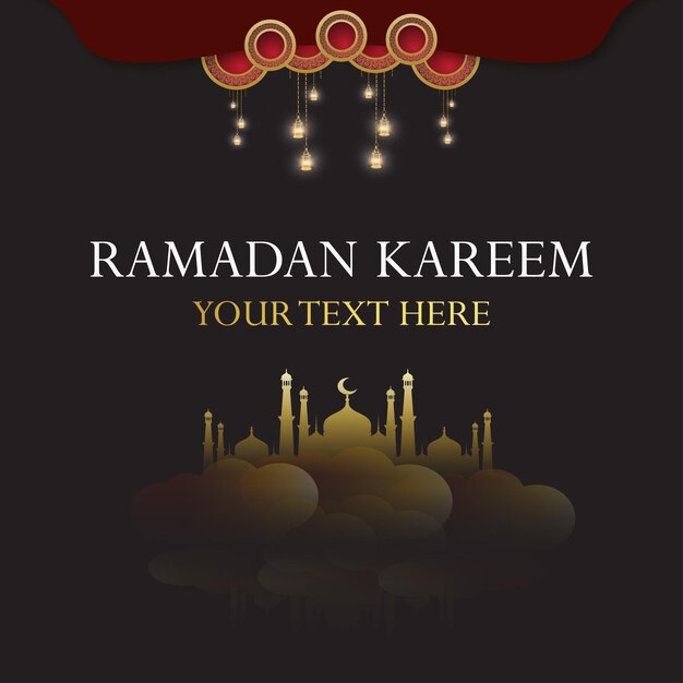 Ramadan Kareem Black Golden Background Islamic Social Media Banner Free Vector