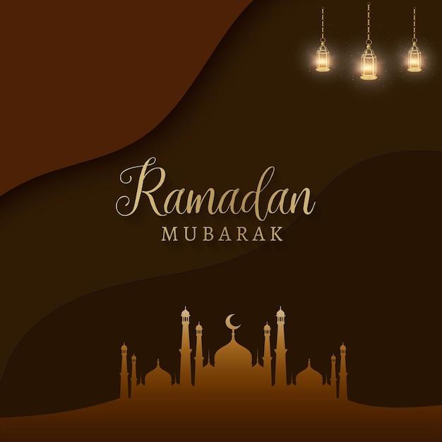 Free Vector ramadan kareem dark brown background islamic social media banner