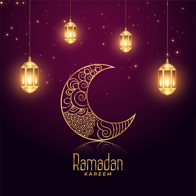 Ramadan kareem eid festival glowing lamps and moon