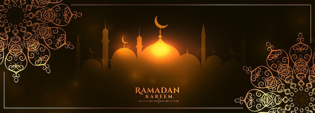 Ramadan kareem glowing banner with mandala decoration