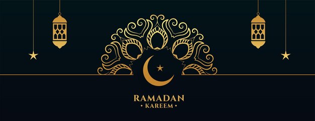 Ramadan kareem golden banner in arabesque mandala decoration