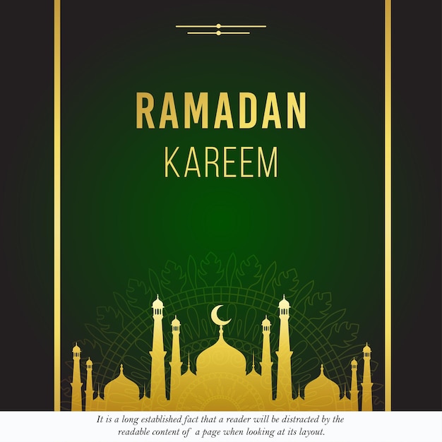 Ramadan Kareem Green Golden Background Islamic Social Media Banner Free Vector