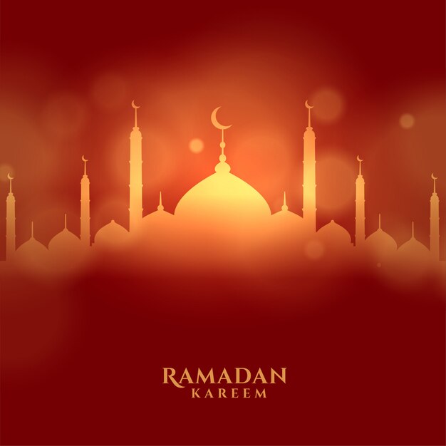 Ramadan kareem islamic festival card with glowing mosque