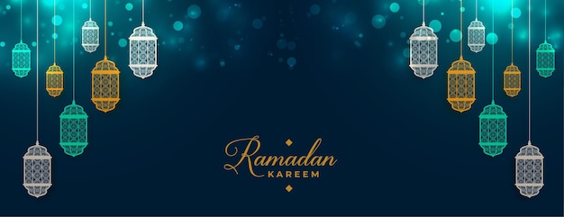 Free Vector ramadan kareem islamic lamp decoration banner