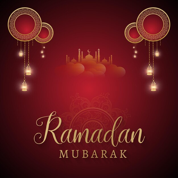 Ramadan Kareem Maroon Background Islamic Social Media Banner Free Vector