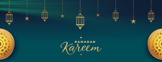 Free Vector ramadan kareem seasonal banner with arabic decoration