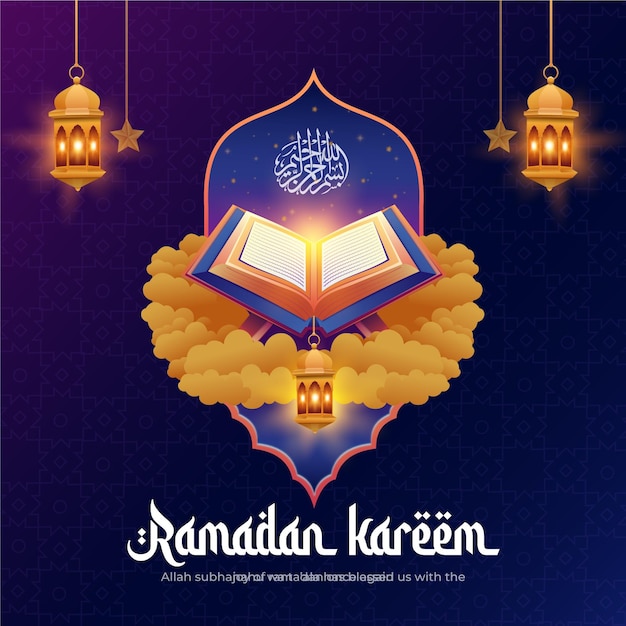 Free Vector ramadan kareem social media post illustration design template with al quran