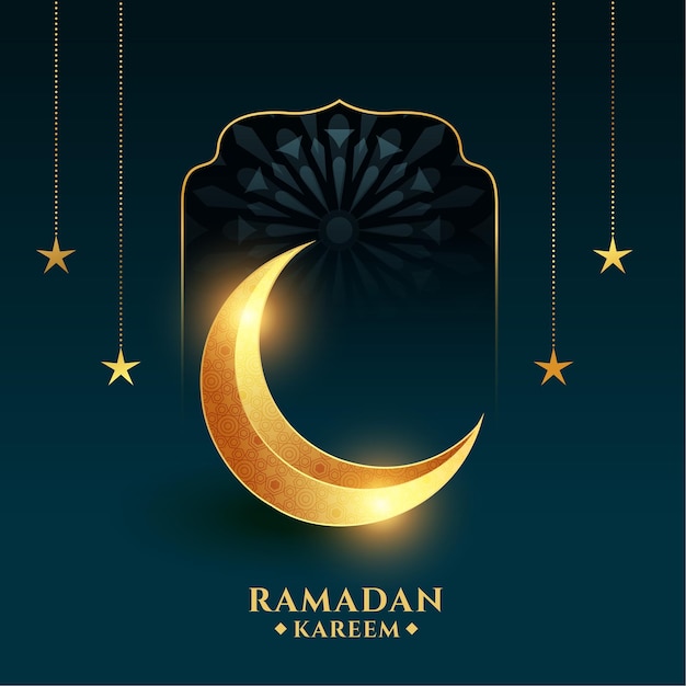 Ramadan kareem with golden crescent moon